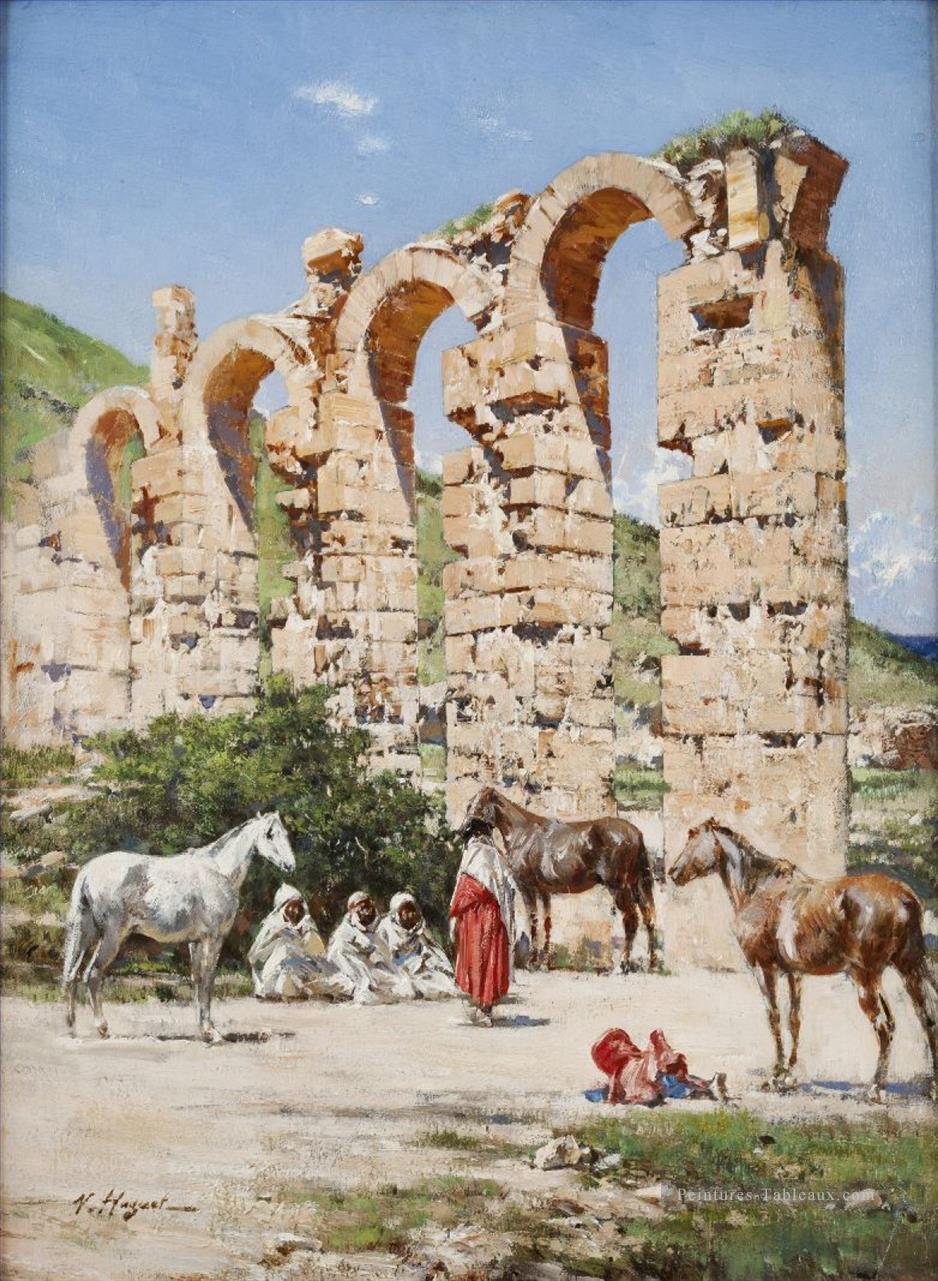 Halte pres de aqueduc de Oued Bella Cherchel Algerie Victor Huguet orientaliste Peintures à l'huile